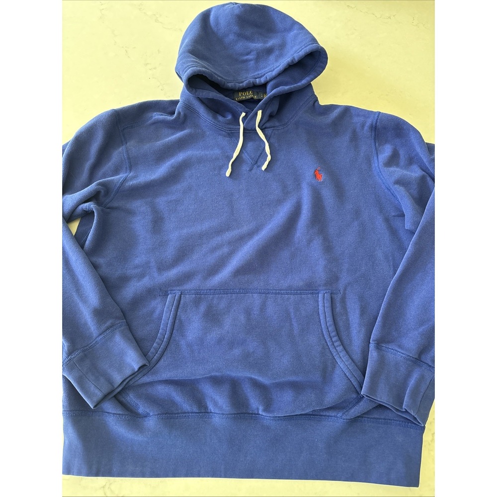 Polo Ralph Lauren Men's L Classic Fleece Blue Pullover Hoodie Hooded Sweatshirt